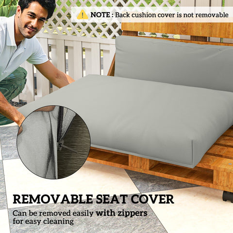 Gray removable seat cushion cover with zipper for easy cleaning on light grey outsunny pallet furniture cushions 120l x 80w