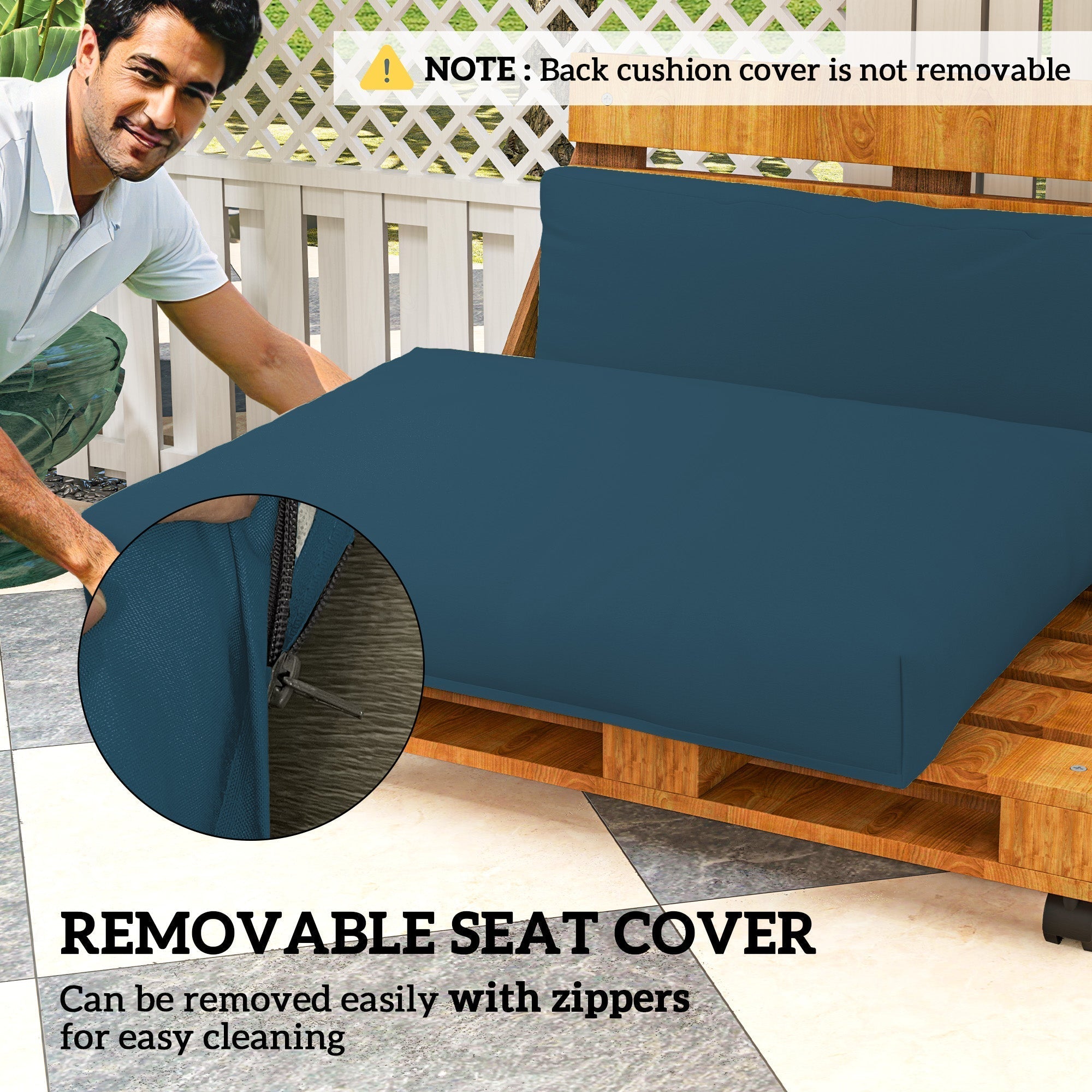 Deep blue removable seat cushion with zipper closure for easy cleaning by outsunny 2 seater pallet furniture cushions 120l x 80w