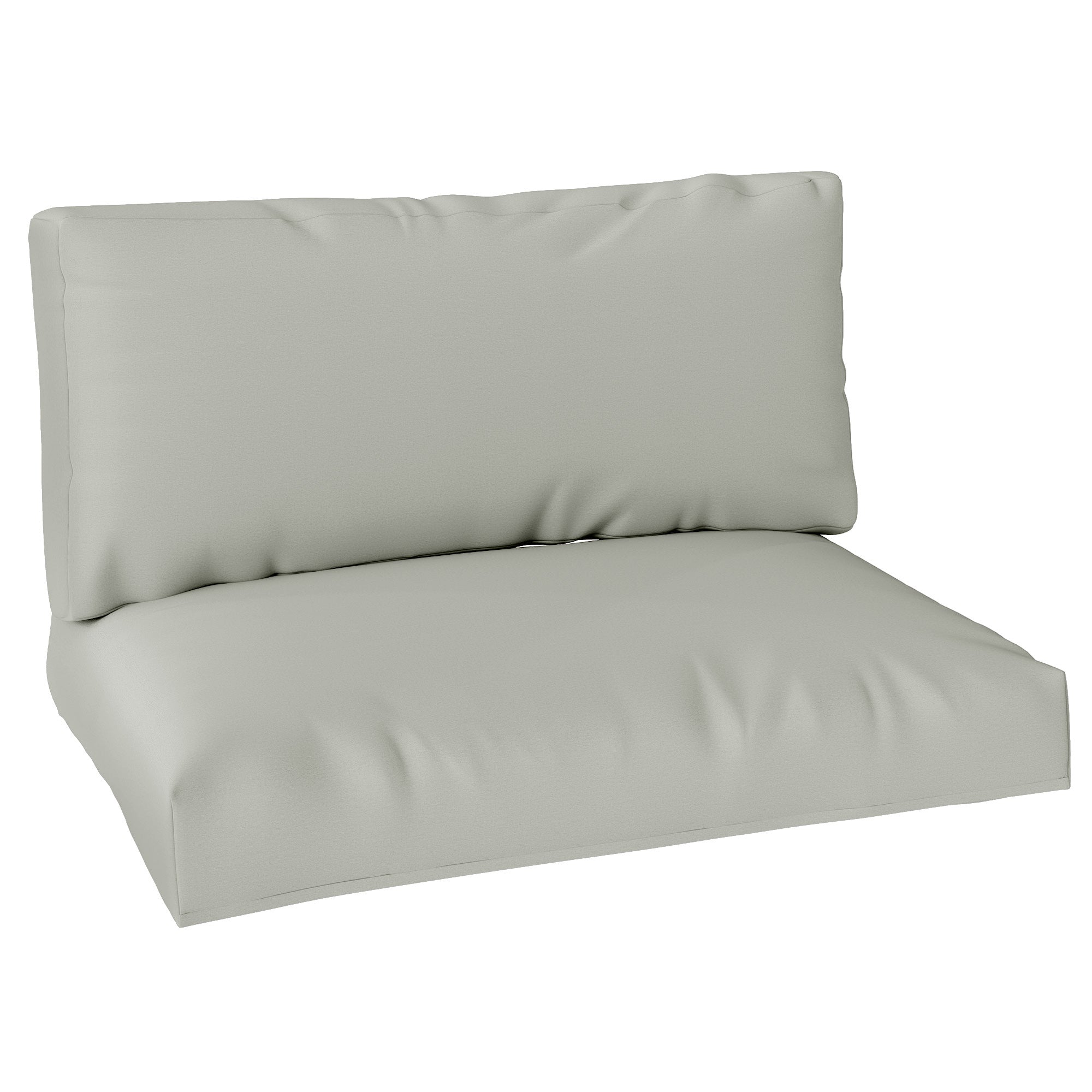 Light gray plush seat cushion set for pallet furniture cushions 120l x 80w with upf20+ 220gsm fabric
