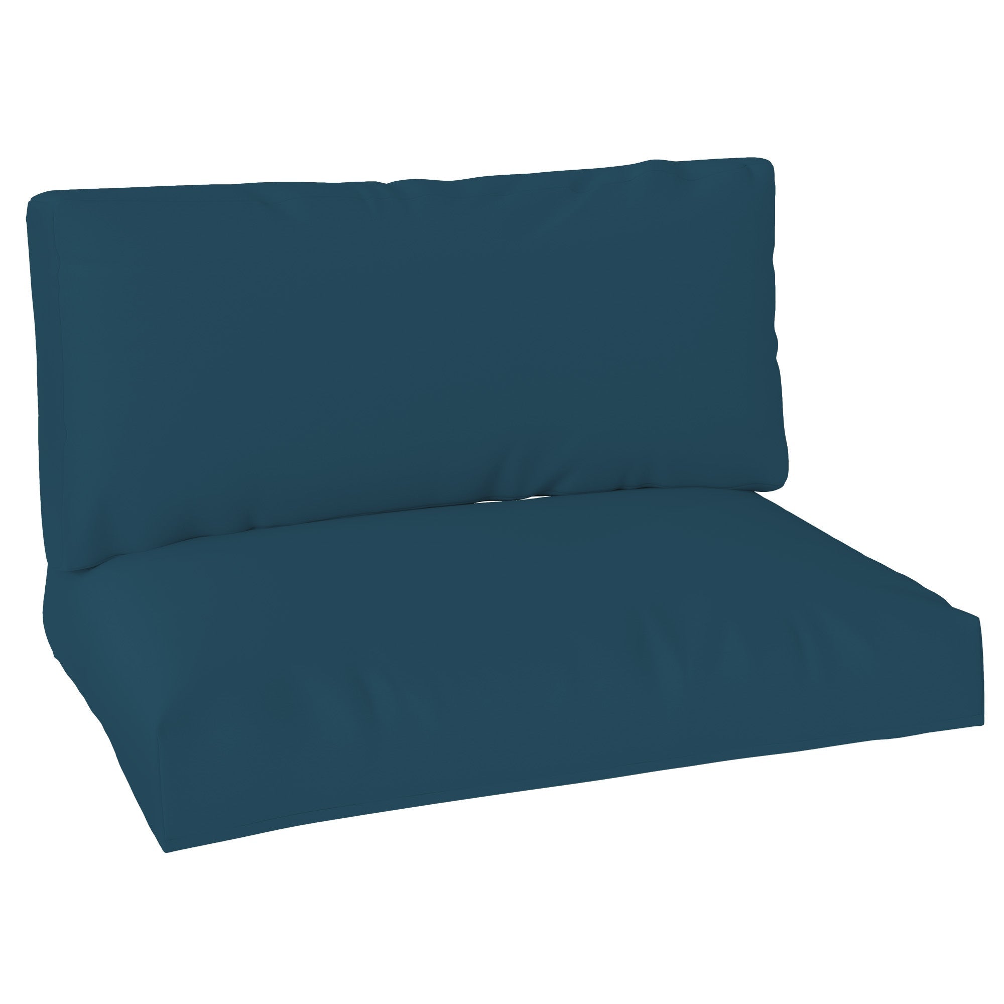 Deep teal seat cushion set made of durable fabric with backrest for pallet furniture cushions 120l x 80w outdoor use