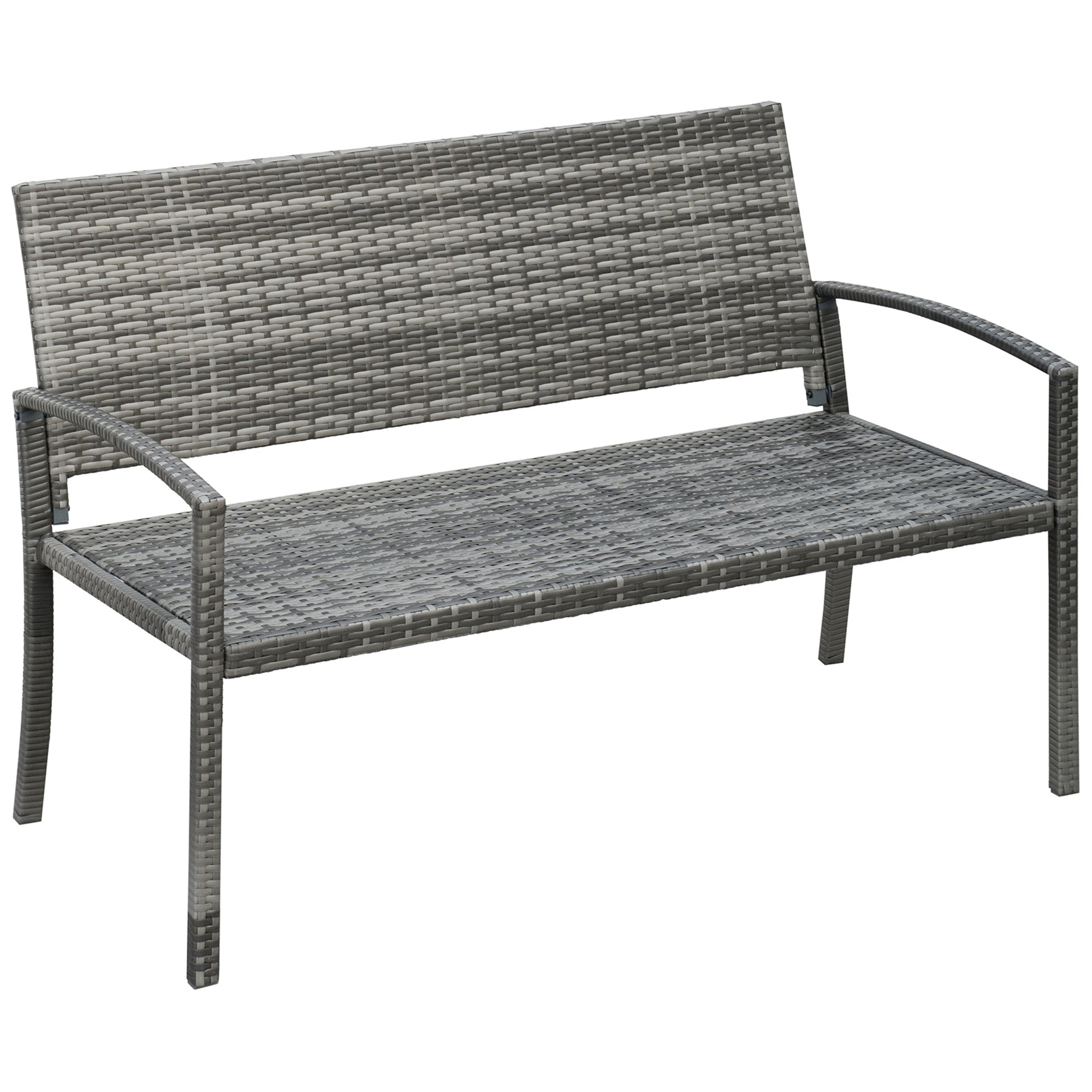 Gray woven wicker outsunny 2 seater garden bench with armrests backrest all weather assembly required