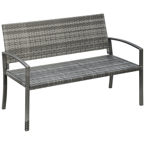 Gray woven wicker outsunny 2 seater garden bench with armrests backrest all weather assembly required