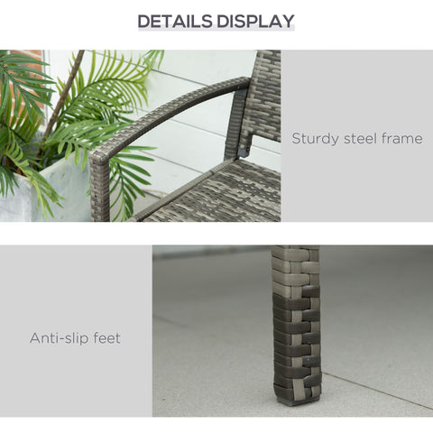 Outsunny 2 seater poly rattan garden bench in grey with steel frame and anti slip feet assembly required
