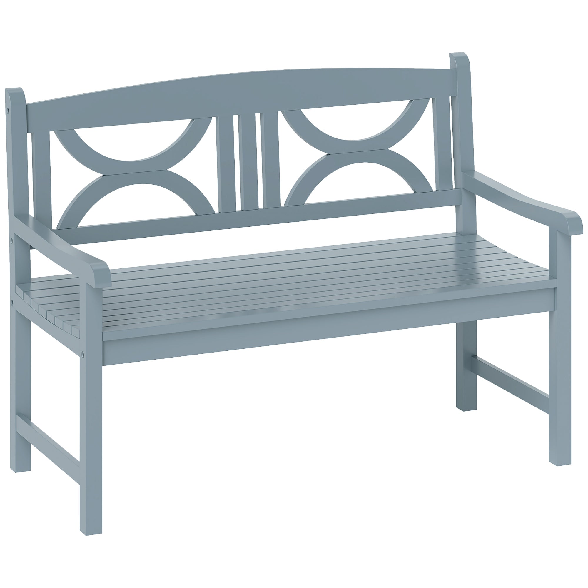 Outsunny 2-seater light blue poplar wood garden bench with curved backrest and slatted seat for outdoor patio use