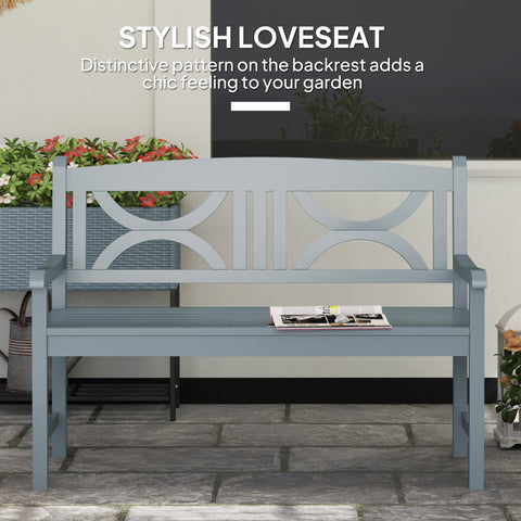 Outsunny 2-seater garden bench outdoor patio loveseat in light blue poplar wood with geometric backrest pattern