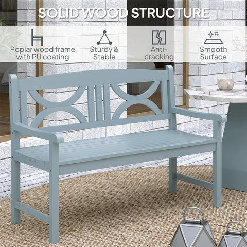 Outsunny 2-seater garden bench with light blue poplar wood and decorative back panel for outdoor patio use