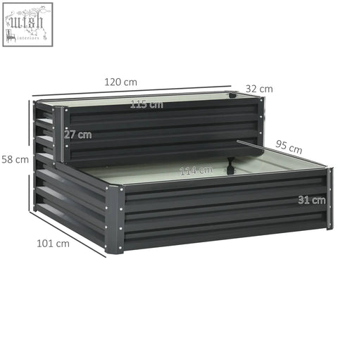 Black galvanised steel raised garden bed with glass lid by Outsunny for growing vegetables and herbs