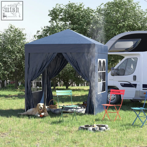 Dark gray outsunny 2 x 2 m pop up gazebo with steel frame fabric curtains and carry bag for garden or wedding party