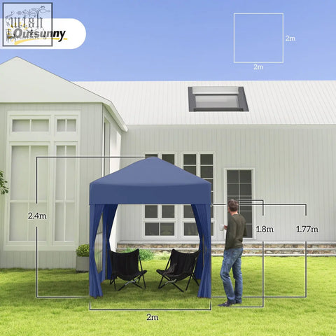 Blue outsunny 2 x 2 m garden pop up gazebo with steel frame means sturdy support and matching curtains with carry bag