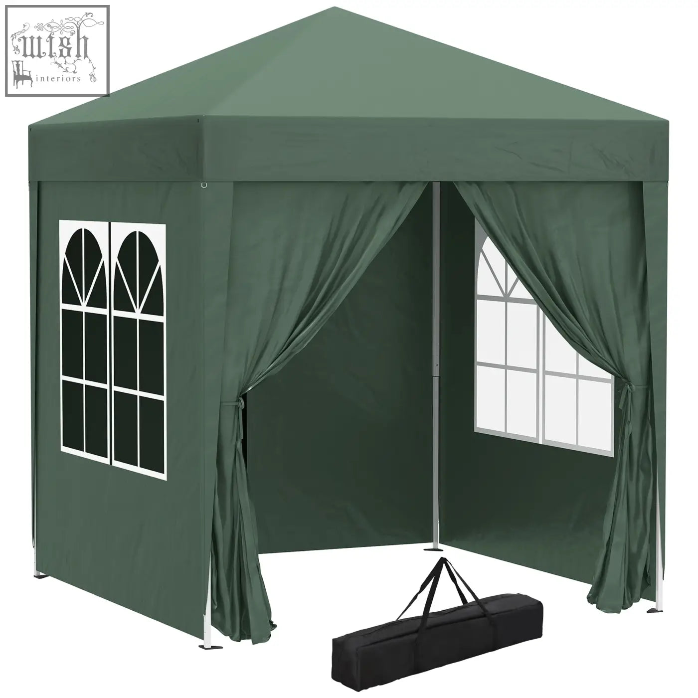 Dark green Outsunny 2 x 2 m pop up gazebo with steel frame arched windows fabric curtains and carry bag