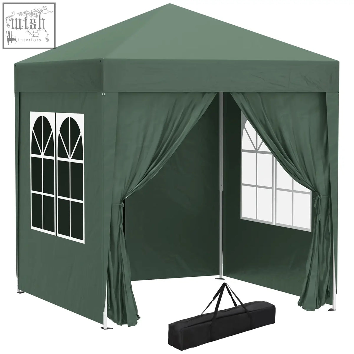 Dark green Outsunny 2 x 2 m pop up gazebo with steel frame arched windows fabric curtains and carry bag