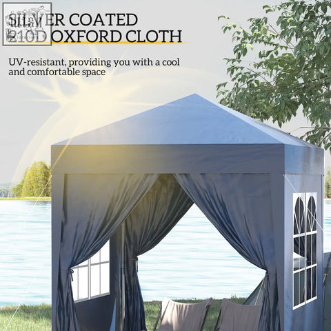 Outsunny 2 x 2 m garden pop up gazebo in dark gray 210d oxford cloth with steel frame carry bag and window panels