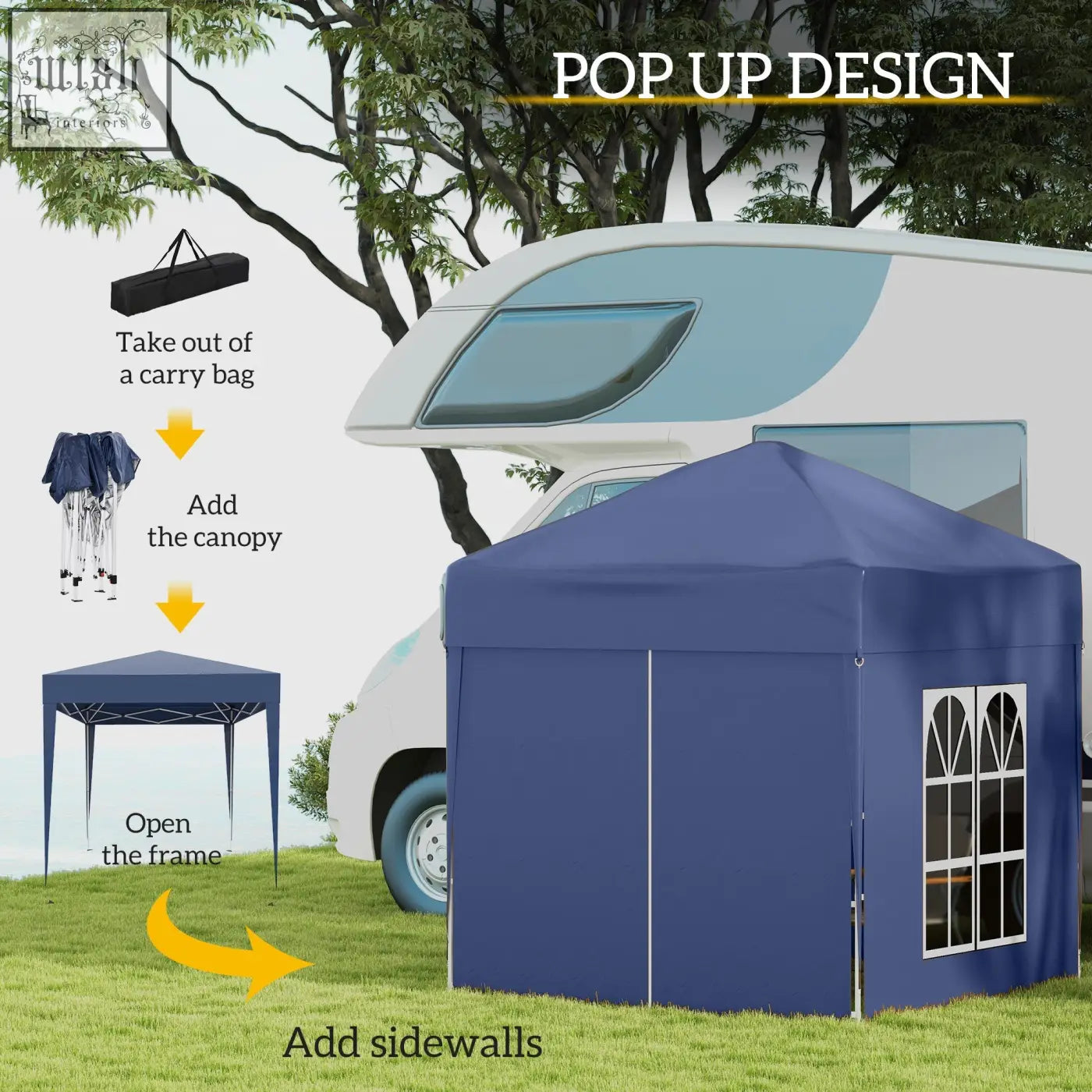 Blue outsunny 2 x 2 m garden pop up gazebo with steel frame, arched window panels, sidewalls, and carry bag