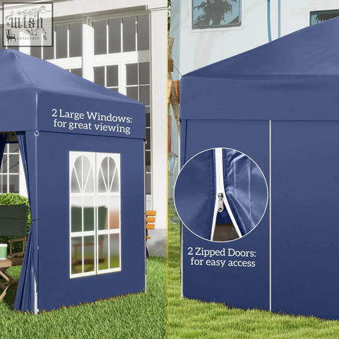 Navy blue outsunny 2x2 m pop up gazebo with steel frame, two large windows, zipped doors, and carry bag for easy transport