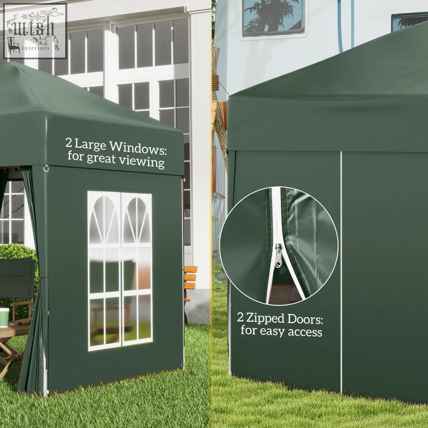 Outsunny dark green 2x2 m pop up gazebo with arched windows zipped doors steel frame and carry bag for garden use