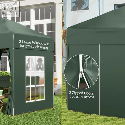 Outsunny dark green 2x2 m pop up gazebo with arched windows zipped doors steel frame and carry bag for garden use