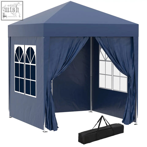 Navy blue outsunny 2 x 2 m garden pop up gazebo with arched window panels steel frame and carry bag for easy transport