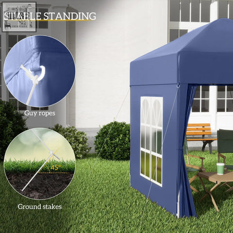 Blue outsunny 2 x 2 m garden pop up gazebo with steel frame, window panels, side curtains, and carry bag for parties