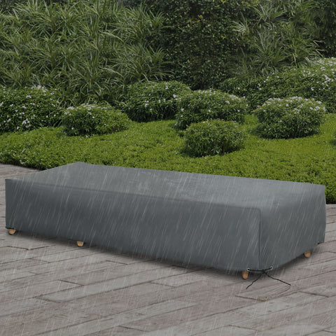Gray outsunny outdoor garden rattan furniture cover with wooden feet and black drawstring ties made of high density oxford fabric