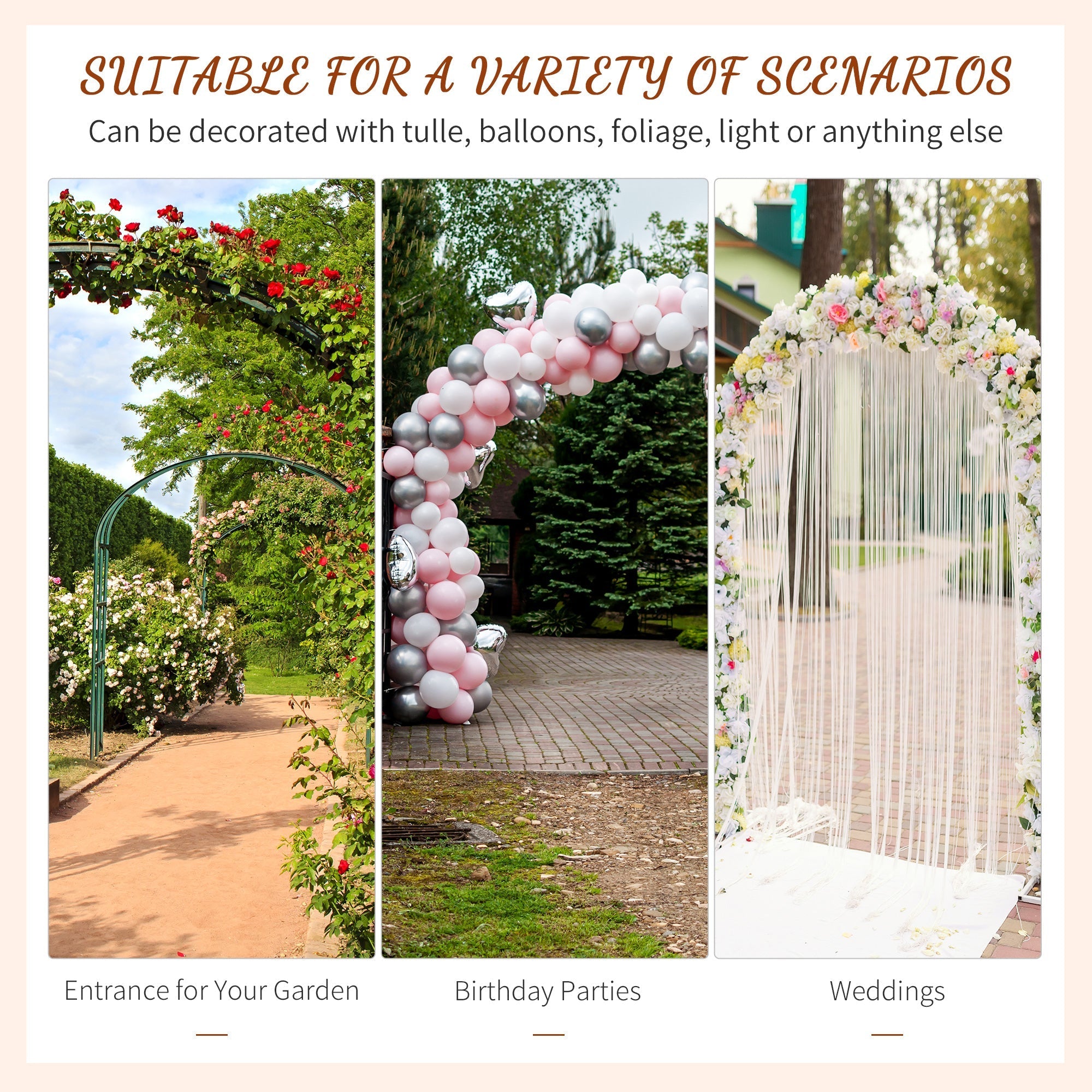 Outsunny 210cm dark green metal garden trellis arch with elegant scrollwork and durable steel tubing for rustic charm and climbing vines