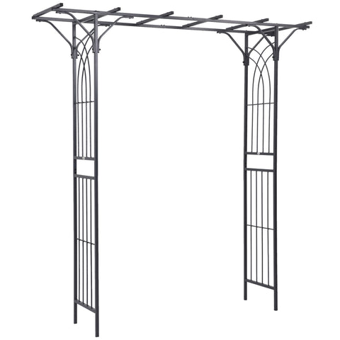 Black wrought iron Outsunny garden arbor with elegant scrollwork and sturdy steel tubing for climbing vines and rustic charm