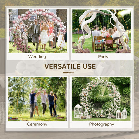 White decorative arches on a gold tone metal wedding arch stand perfect for parties ceremonies and tone painting events