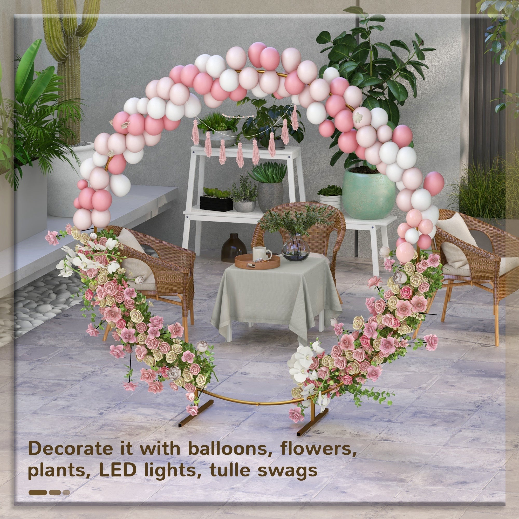 Out sunny 222cm gold tone metal wedding arch with pink white balloons floral decor and tassels for parties and ceremonies