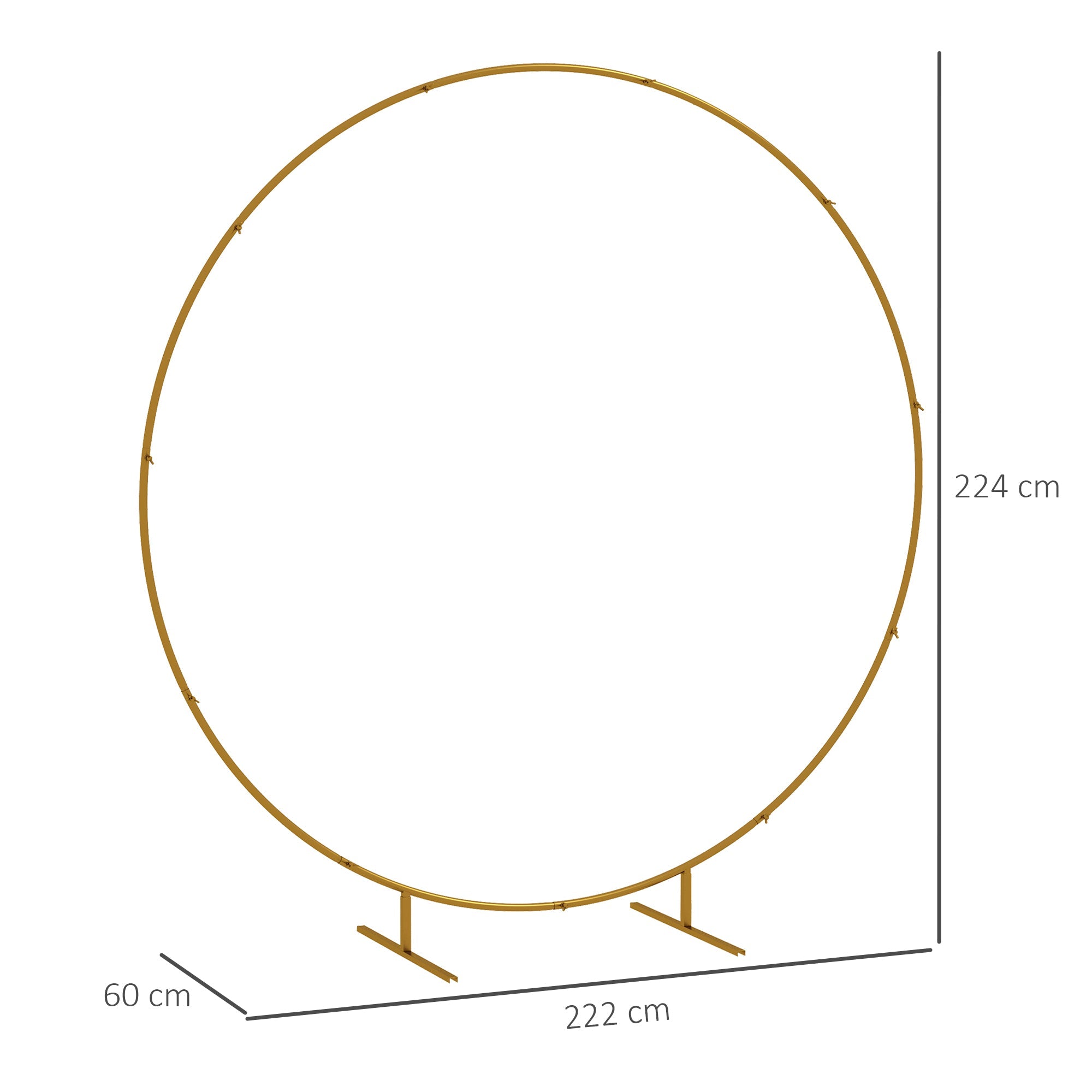 Gold tone round metal wedding arch with angled support legs in gold tone painting for parties and ceremonies