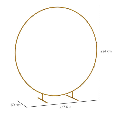 Gold tone round metal wedding arch with angled support legs in gold tone painting for parties and ceremonies