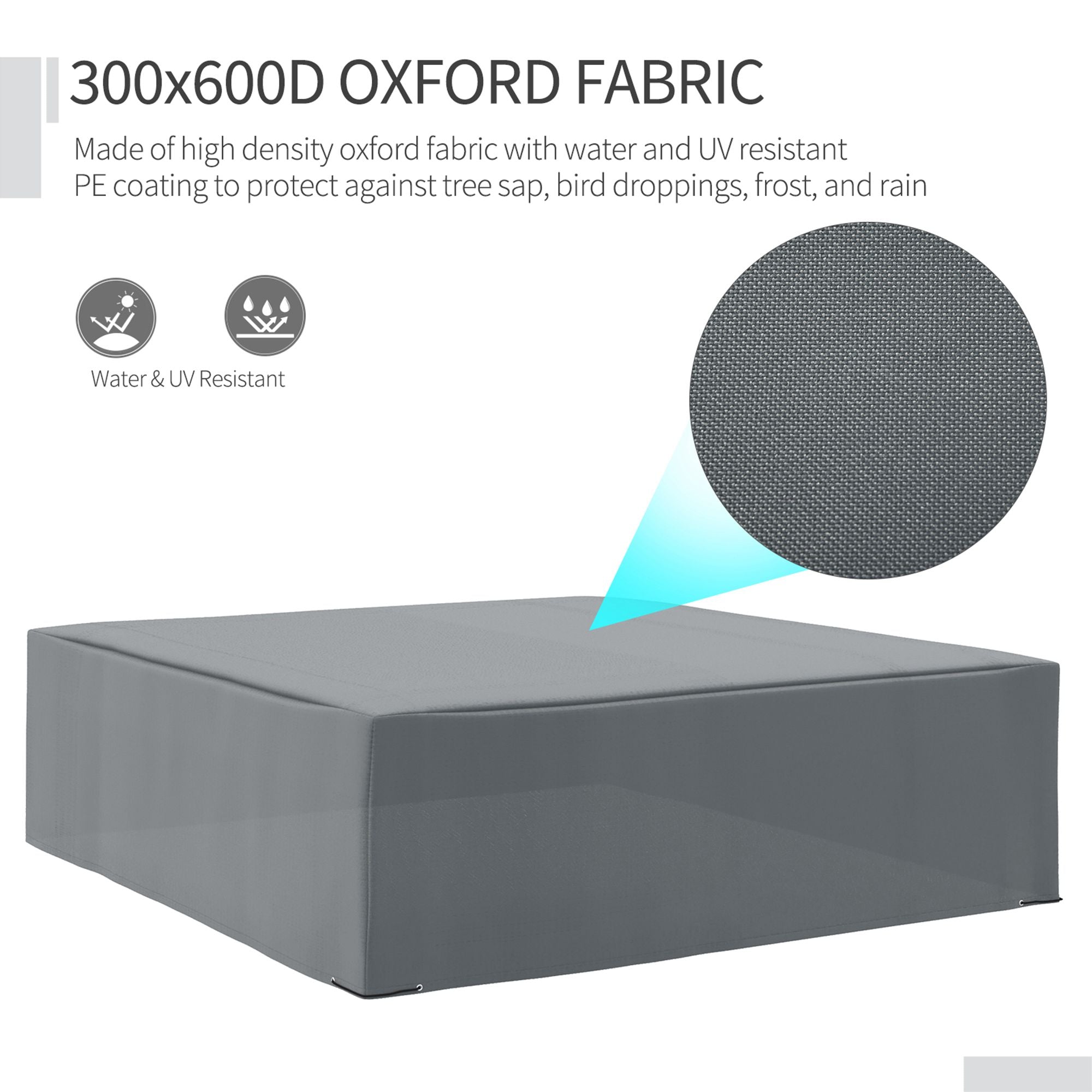 Outsunny 225x210cm grey outdoor garden rattan furniture cover made of high density oxford fabric with water uv resistant coating