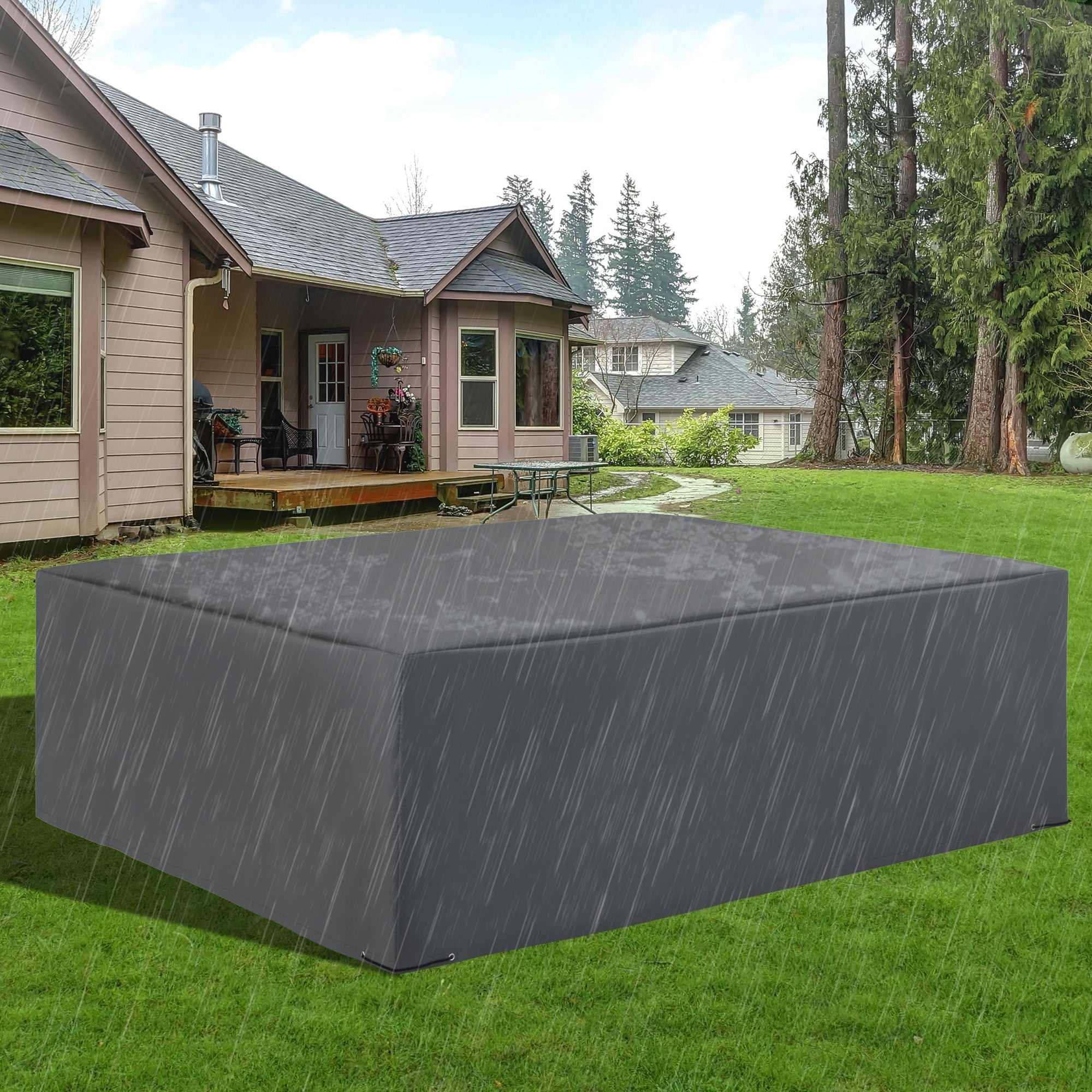 Dark gray outsunny outdoor patio furniture cover made of high density oxford fabric for water and uv resistance