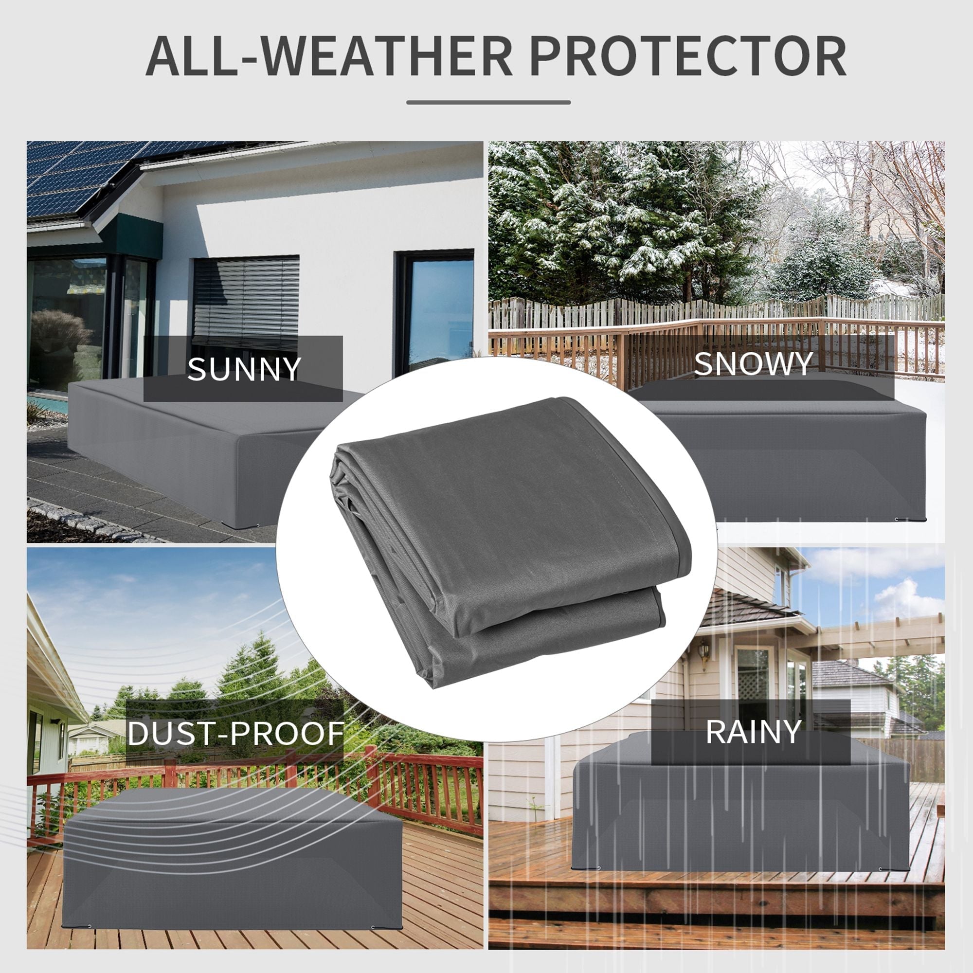 Durable gray oxford fabric outdoor garden rattan furniture cover water uv resistant 225x210cm by outsunny