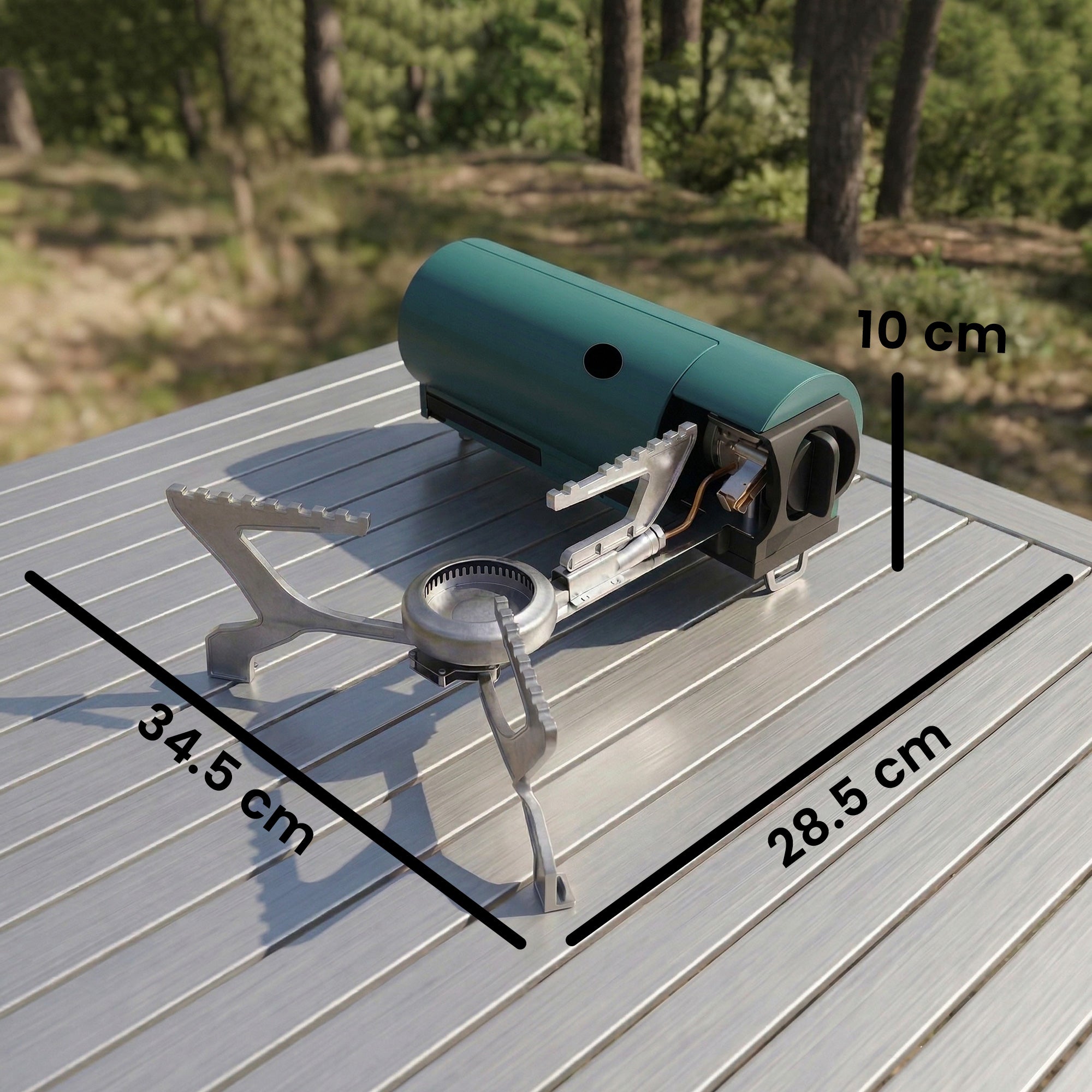 Teal and silver outsunny 2670w foldable gas stove with patented auto shut off and piezo ignition in a compact design