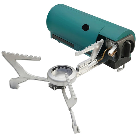 Teal and black outsunny 2670w foldable gas stove with silver burner and patented auto shut-off for camping use