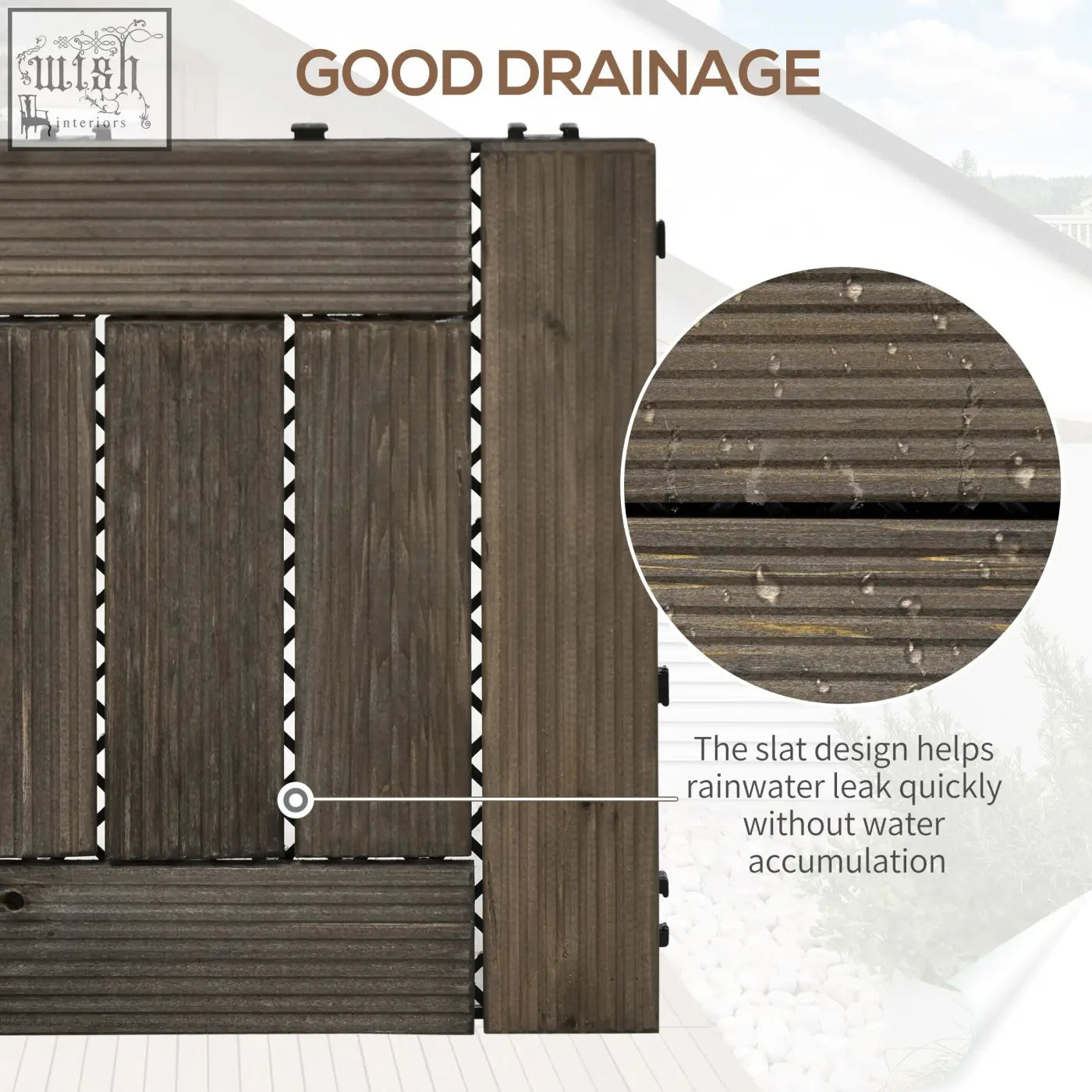 Dark brown solid wood outsunny 27 pcs e3 8e a1 deck tiles with textured finish and pvc bottoms for patio and balcony