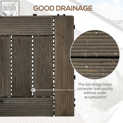 Dark brown solid wood outsunny 27 pcs e3 8e a1 deck tiles with textured finish and pvc bottoms for patio and balcony