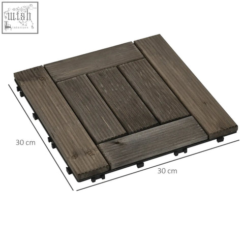 Outsunny 30x30 cm outdoor decking tile with charcoal grey solid wood finish and black pvc bottoms e3 8e a1 edges