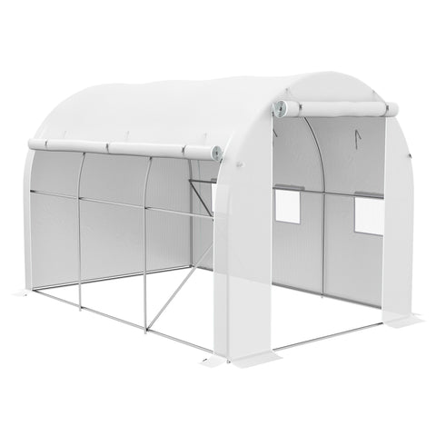 White outsunny polytunnel greenhouse with arched translucent panels and galvanised steel frame for garden use