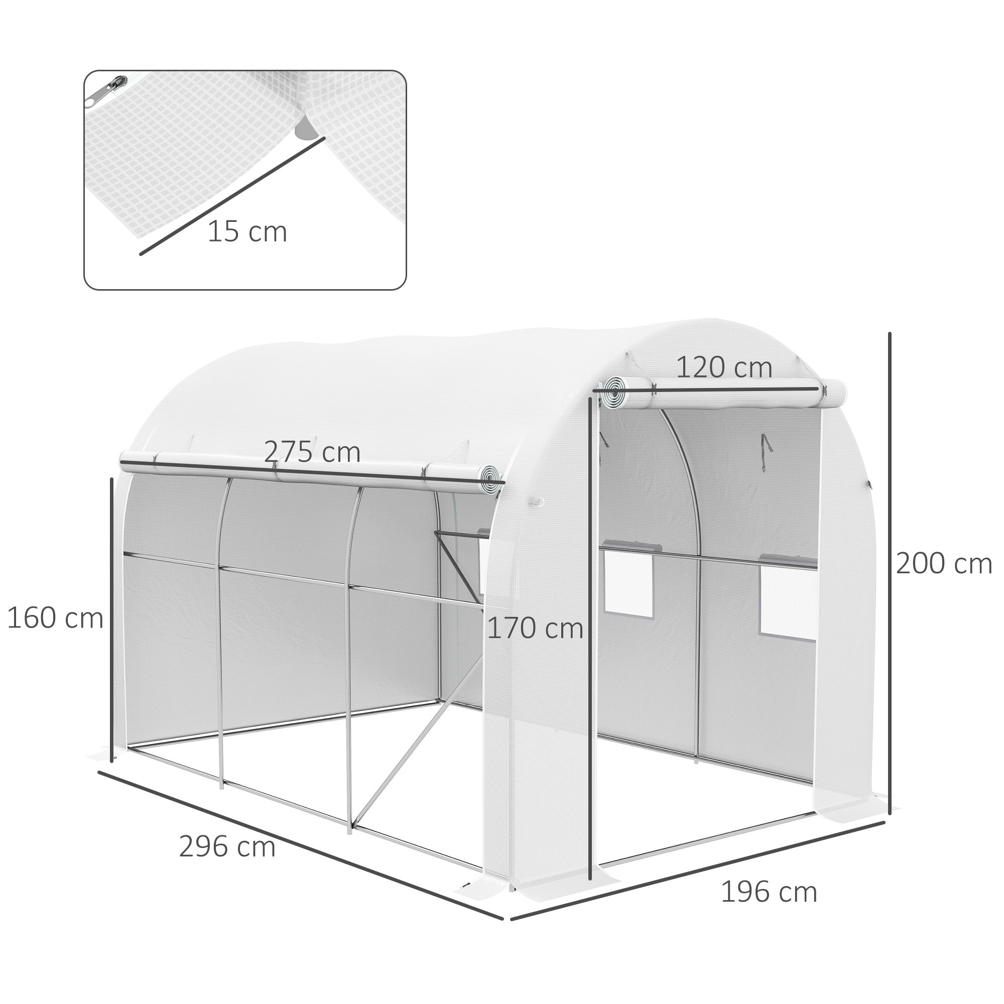 Outsunny white fabric polytunnel greenhouse with a galvanised steel frame and arched roof measuring 296 x 196cm
