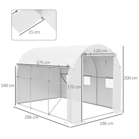 Outsunny white fabric polytunnel greenhouse with a galvanised steel frame and arched roof measuring 296 x 196cm