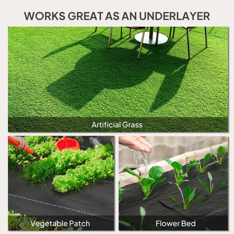 Green heavy duty weed control membrane made of 90gsm fabric for use as a weed barrier in vegetable and flower beds