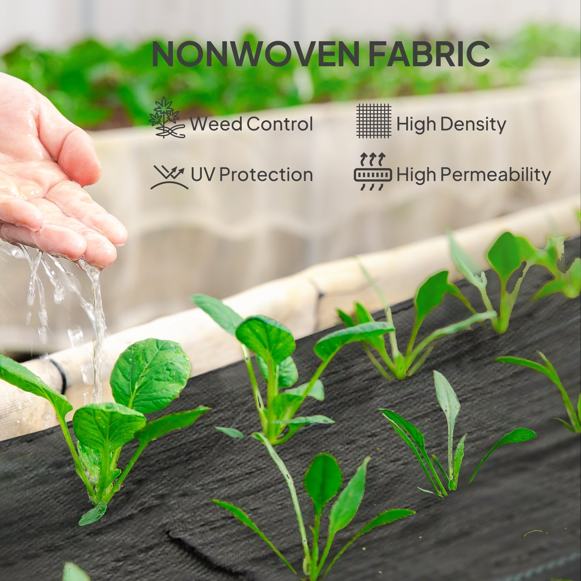 Outsunny black nonwoven fabric heavy duty weed barrier with high density and permeability for garden weed control