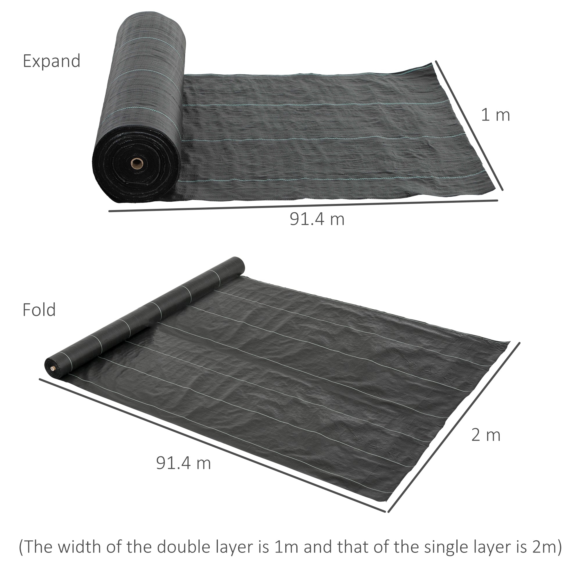 Black woven outsunny garden fabric roll with reinforced stitching heavy duty weed control barrier in single or double layer