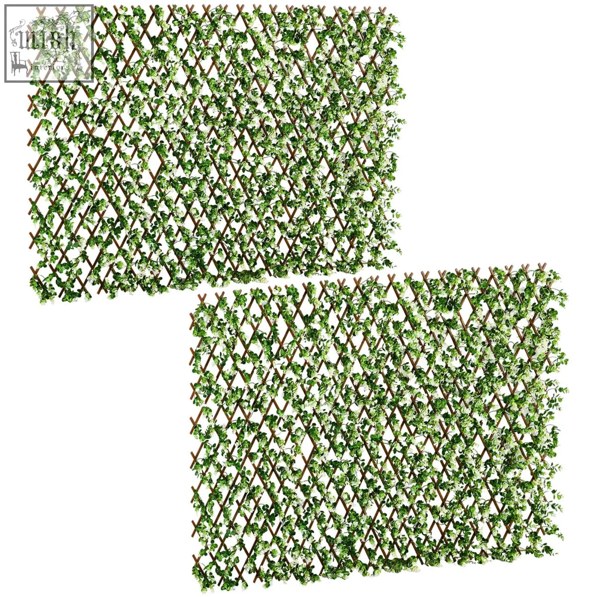 Outsunny 2pc expanding garden trellis with green artificial hedge eucalyptus leaves on plastic frame for privacy walls