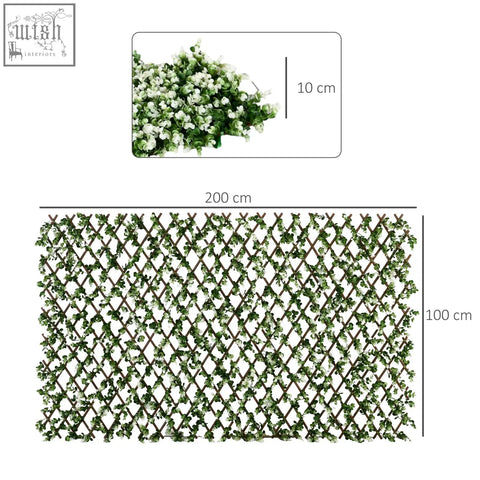 Green artificial hedge on plastic frame lattice panel 2 x 1m for privacy screen covering 2 square meters