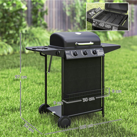 Black outsunny burner gas bbq grill with four knobs, spice rack, side shelf, and sturdy metal frame for outdoor cooking