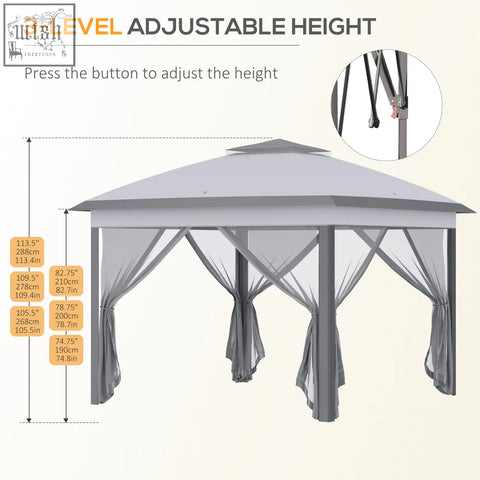 Gray outsunny 3.3x3.3m pop up gazebo with metal frame mesh curtains height adjustable and carry bag included