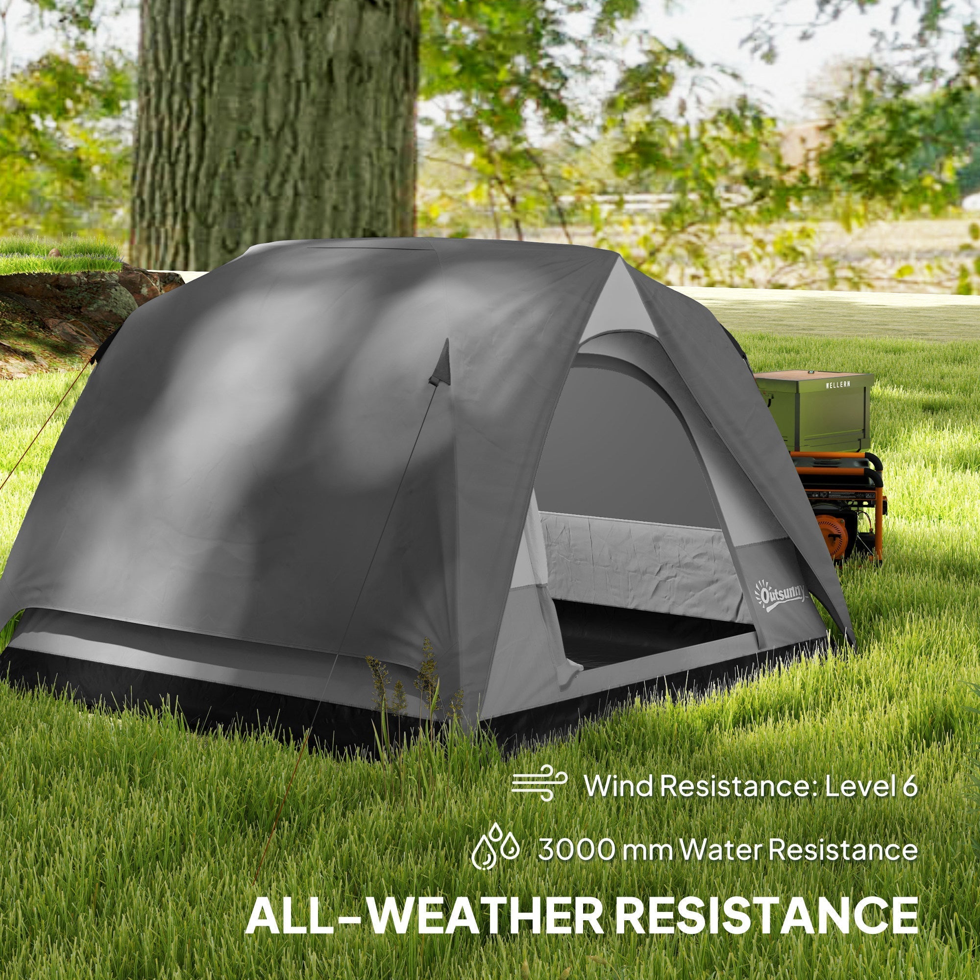 Gray and black outsunny dome tent with mesh windows ensure ventilation reinforced seams and easy setup for 3-4 people