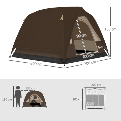 Brown and black dome tent with mesh windows ensure ventilation for 3-4 person camping by Outsunny