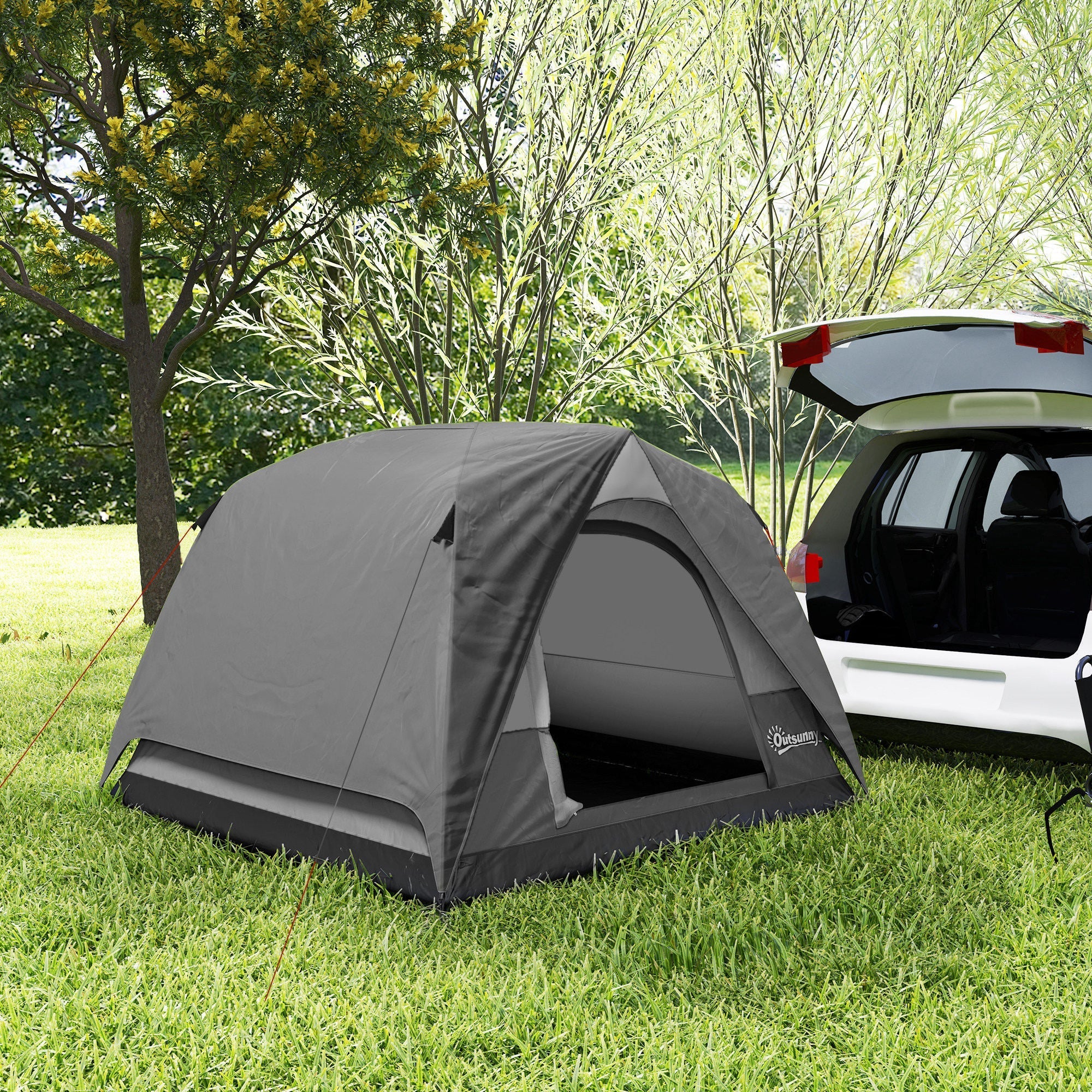 Outsunny dark gray dome tent with mesh windows ensure ventilation lightweight design and reinforced seams for camping